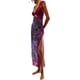 thumbnail image 1 of Women's Sleeveless Maxi Dress Backless Floral Print Bodycon Spaghetti Back Long Tulle Mesh Summer Outfit,Purple,M, 1 of 4