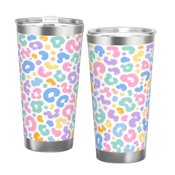 20oz Pastel Leopard Print Insulated Tumbler with Handle and Straw Colorful Abstract Travel Cup Gift with Double Silver Rim