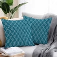 thumbnail image 2 of Outdoor Waterproof Throw Pillow Covers Set of 2 Peacock Blue Lines Decorative Pillowcases Square Outdoor Pillows Cushion Case 18x18 Inch Abstract Waves Striped Patio Pillows for Couch Sofa Bed, 2 of 9