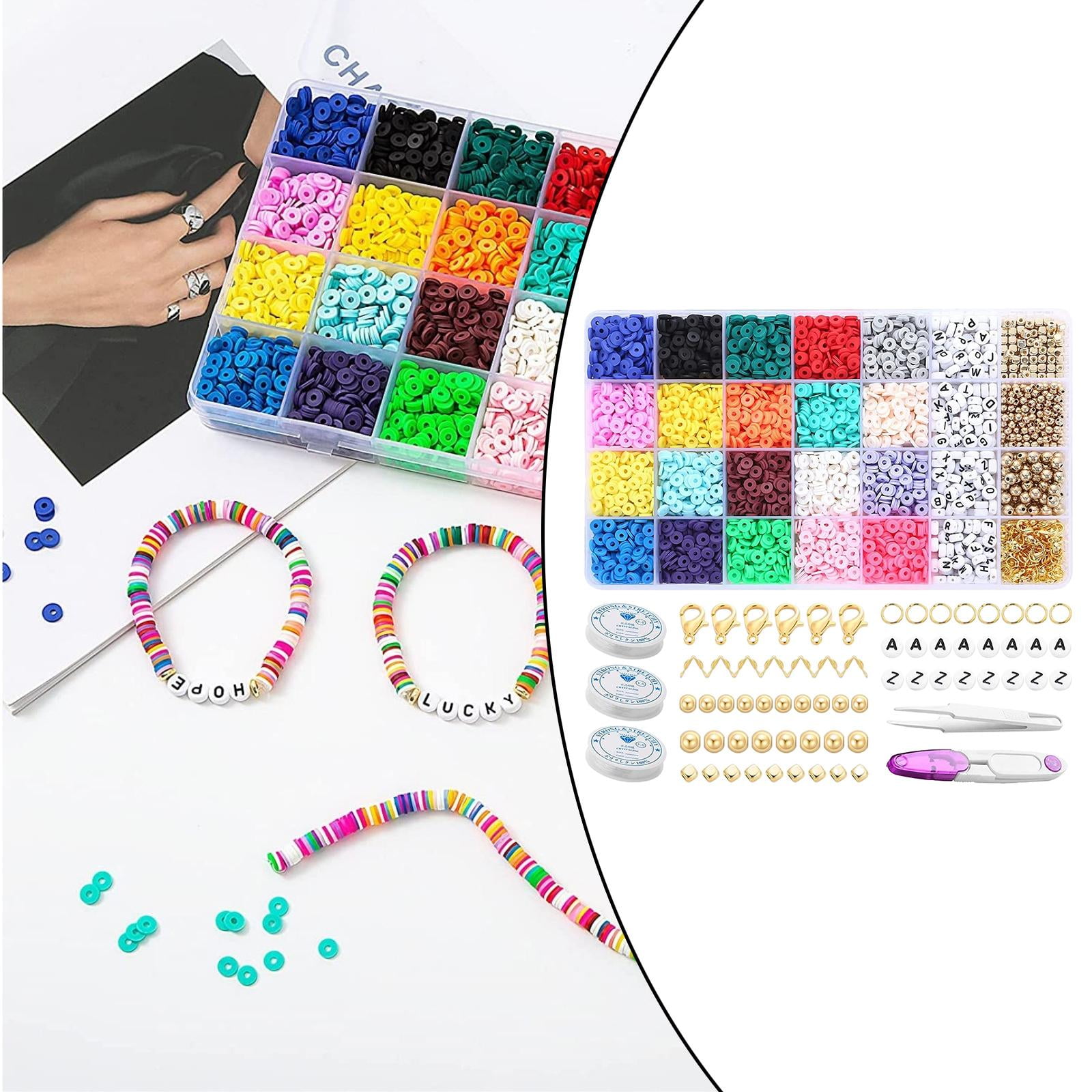 GUOOL 1 of box Flat Polymer Clay Beads Charms, Elastic Strings Letter Bead Round for Jewelry Making Bracelets Necklace Beading Finding Crafts Supplies , 4483pcs