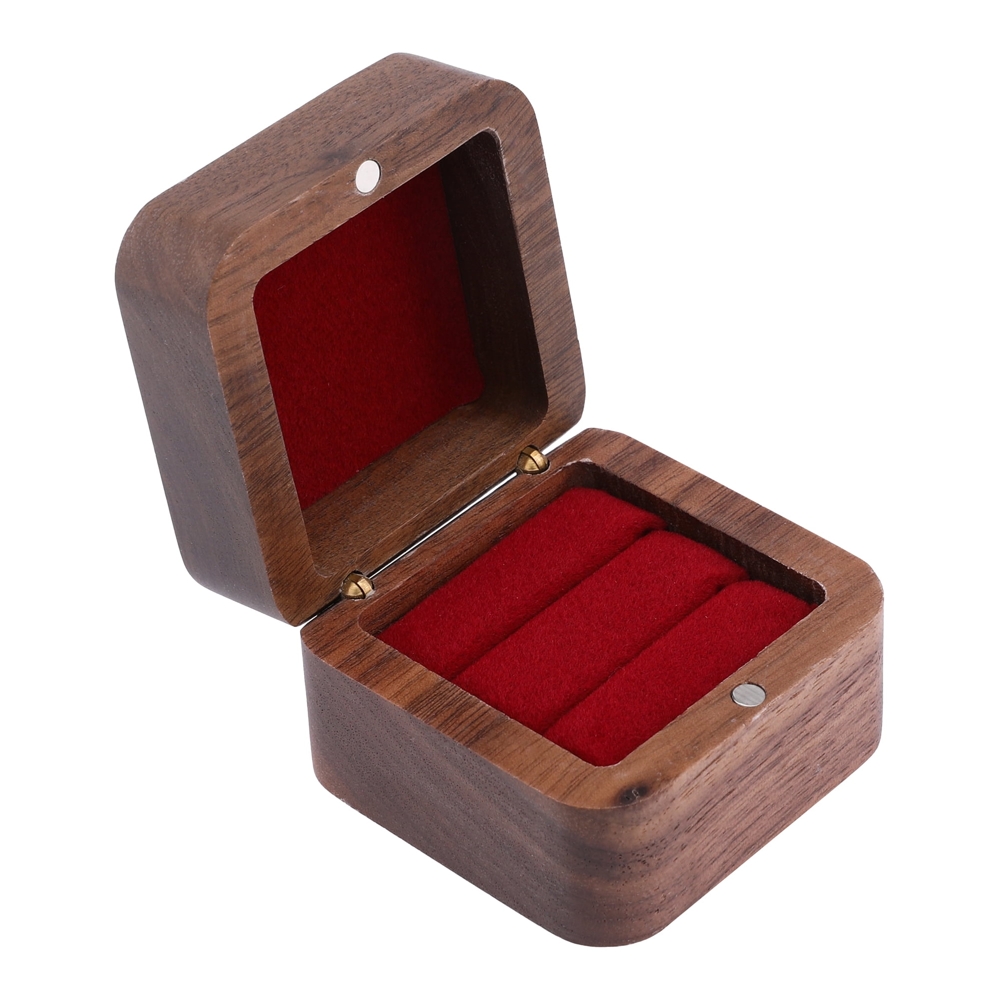Unique Bargains Wood Ring Box Jewelry Storage for Proposal Wine Red