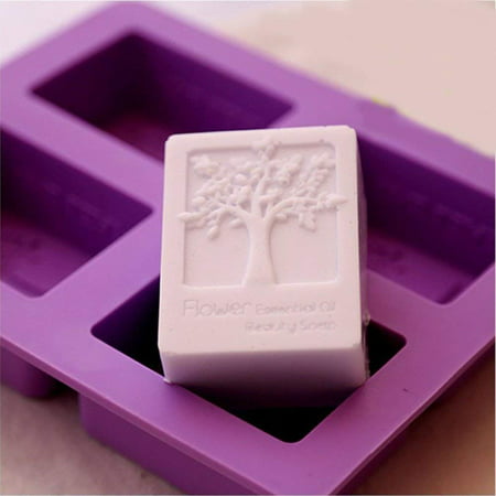 2019 1pcs Newest 4 Cavity Flower Tree Rectangular Silicone Soap Cake Chocolate Mold Trays DIY Handmade Cupcake Baking Candle Craft Art Pans Flexible Sturdy Mould Tool