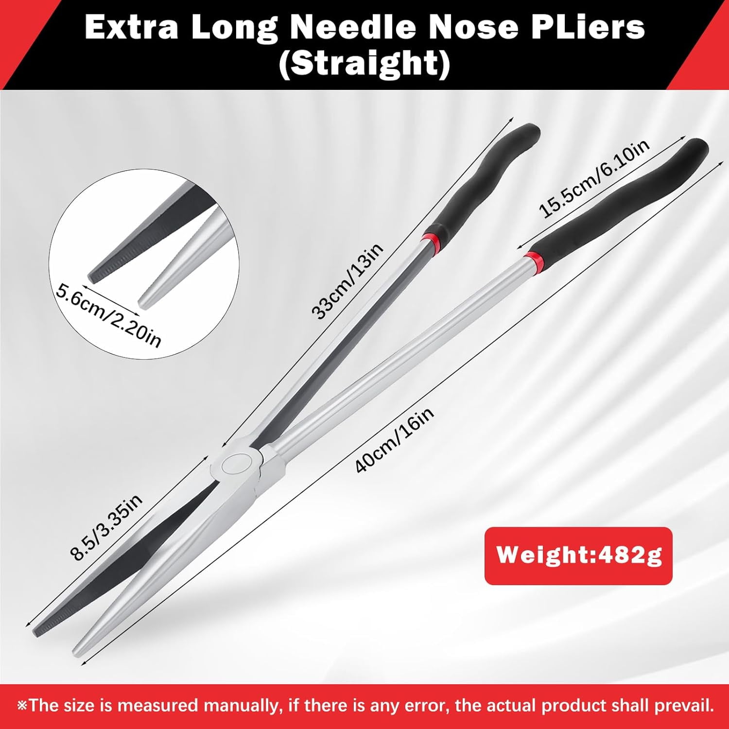 ABCISI Long Needle Nose Pliers, 16Inch Premium Pliers Tip Nose Pliers with Nonslip Handle, Repairing Hand Tool for Narrow Spaces and Limited Areas, Ideal for Professionals Electrical