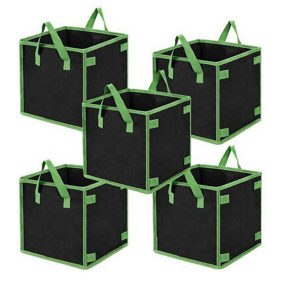 Zhuge 5 Pack 5 Gallon Square Grow Bags, Thick Nonwoven Cubic Fabric Pots with Handles for Indoor and Outdoor Gardening,Black