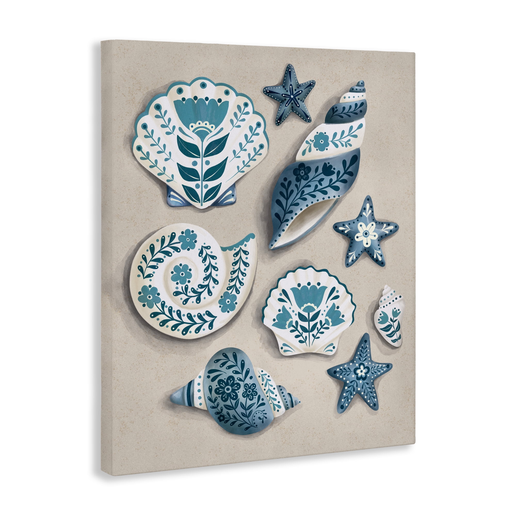 Stupell Industries Teal Nautical Floral Seashells Canvas Wall Art, design by Penny Aguilera