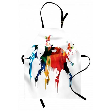 

Abstract Apron African Safari Wild Life Animal Elephant with Colorful Print on Buuterflies Art Unisex Kitchen Bib Apron with Adjustable Neck for Cooking Baking Gardening Multicolor by Ambesonne