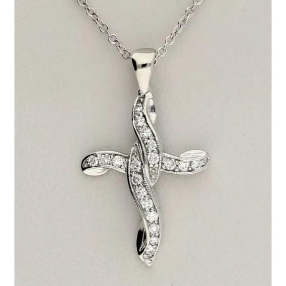 Luxe Dazzling CZ Diamond Infinity Criss-Cross Pendant Necklace - 925 Sterling Silver 14K Rose Gold Over Religious Jewelry