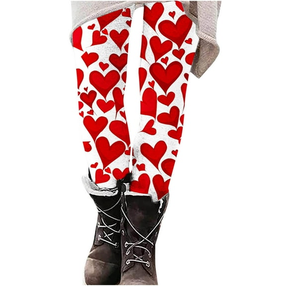 hotojiny Valentines Day Leggings for Women Trendy Cute Heart Print Yoga Pants Tights Soft High Waisted Athletic Pants
