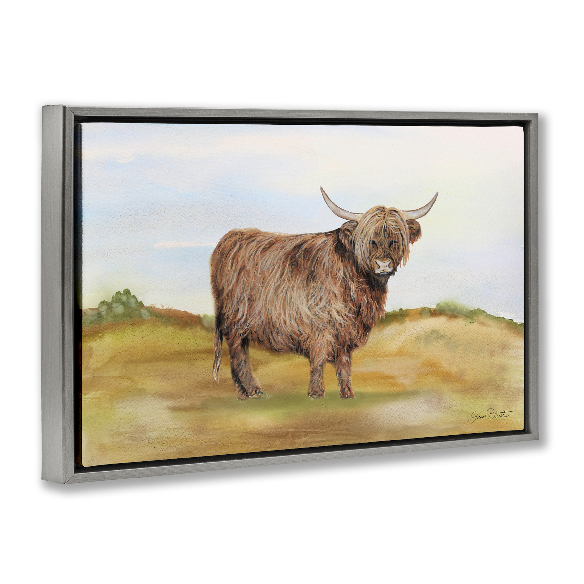 Farm Animal In Pasture Gray Framed Floater Canvas Wall Art, design by Jean Plout