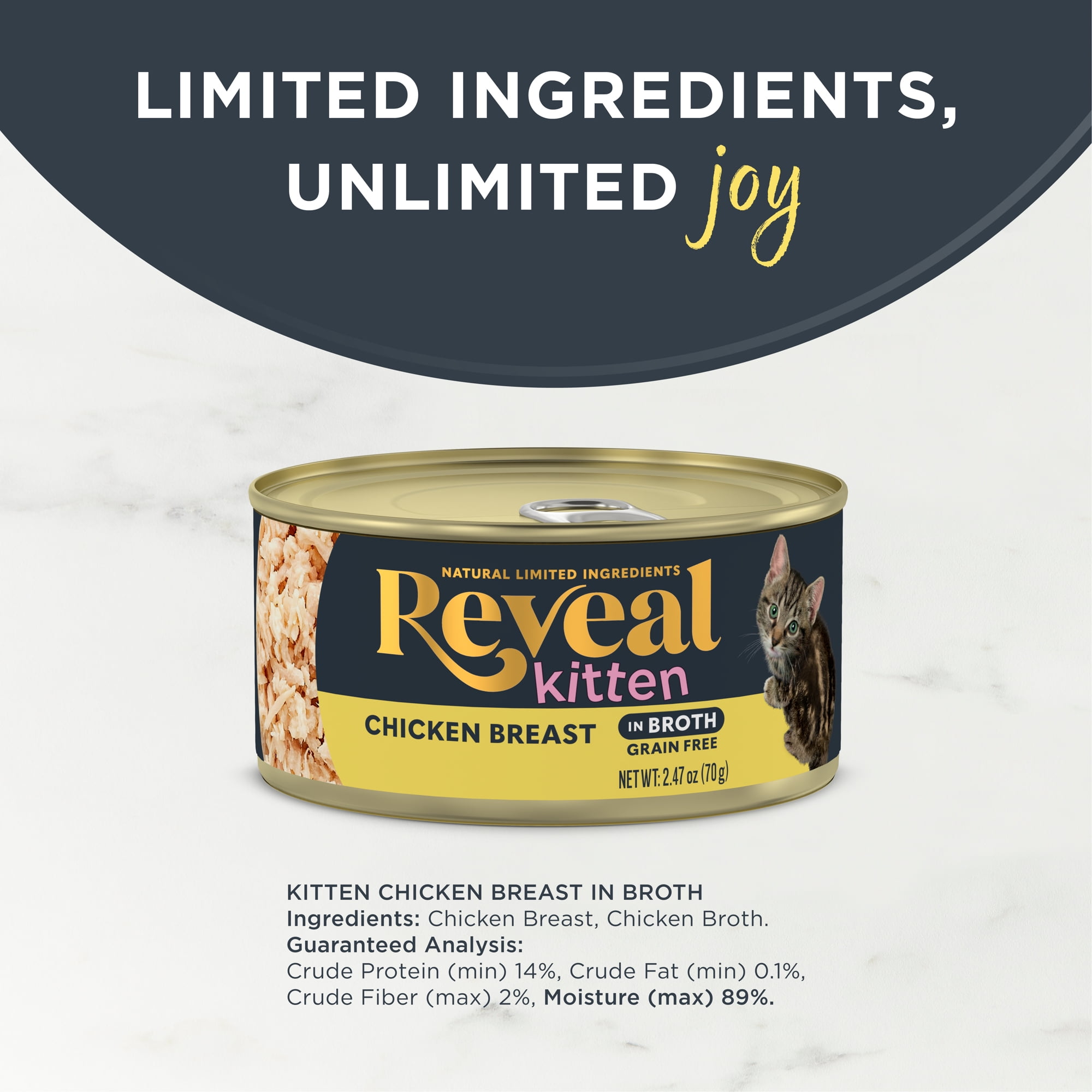 Reveal Natural Wet Kitten Food, Chicken Breast in Broth - 12 Cans, 2.47oz Each