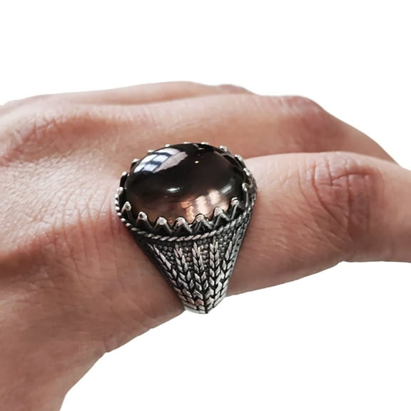 Smoky Quartz Mans Ring, Natural Smoky Quartz ring, Silver Jewelry, 925 Silver Ring, Birthday Gift, Heavy Mens Ring, Arabic Design, Ottoman Style Ring, Christmas, Turkey Mens Signet Ring