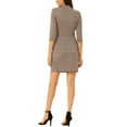 thumbnail image 3 of INSPIRE CHIC Women's Vintage 3/4 Sleeve Stand Collar Plaid Dress M Light Brown, 3 of 5