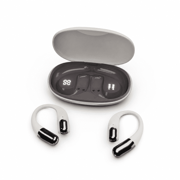 Bluetooth 5.4 Open Ear Hook Wireless Earbuds, Digital LED Power Display Sport Headphones, Air Conduction Over Ear Earphones with Charging Case