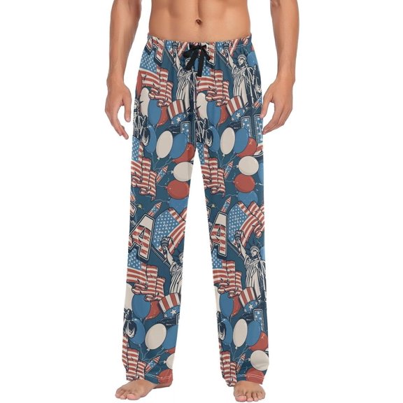 GZHJMY Men's Pajama Pants - Patriotic Elements, Loose Thin PJs Lounge Sleep Bottoms with Pockets Drawstring, Christmas New Year Birthday Gifts, Large