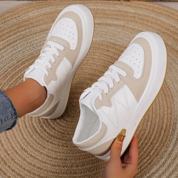 Zapatillas Casuales De Mujer De Color Sólido, Zapatos Planos Con Cordones Y Punta Redonda, Zapatos Cómodos Deportivos Al Aire Libre