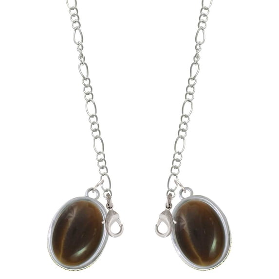 Silvertone Oval - Imitation Cat's Eye - Brown - Silvertone Face Mask Necklace