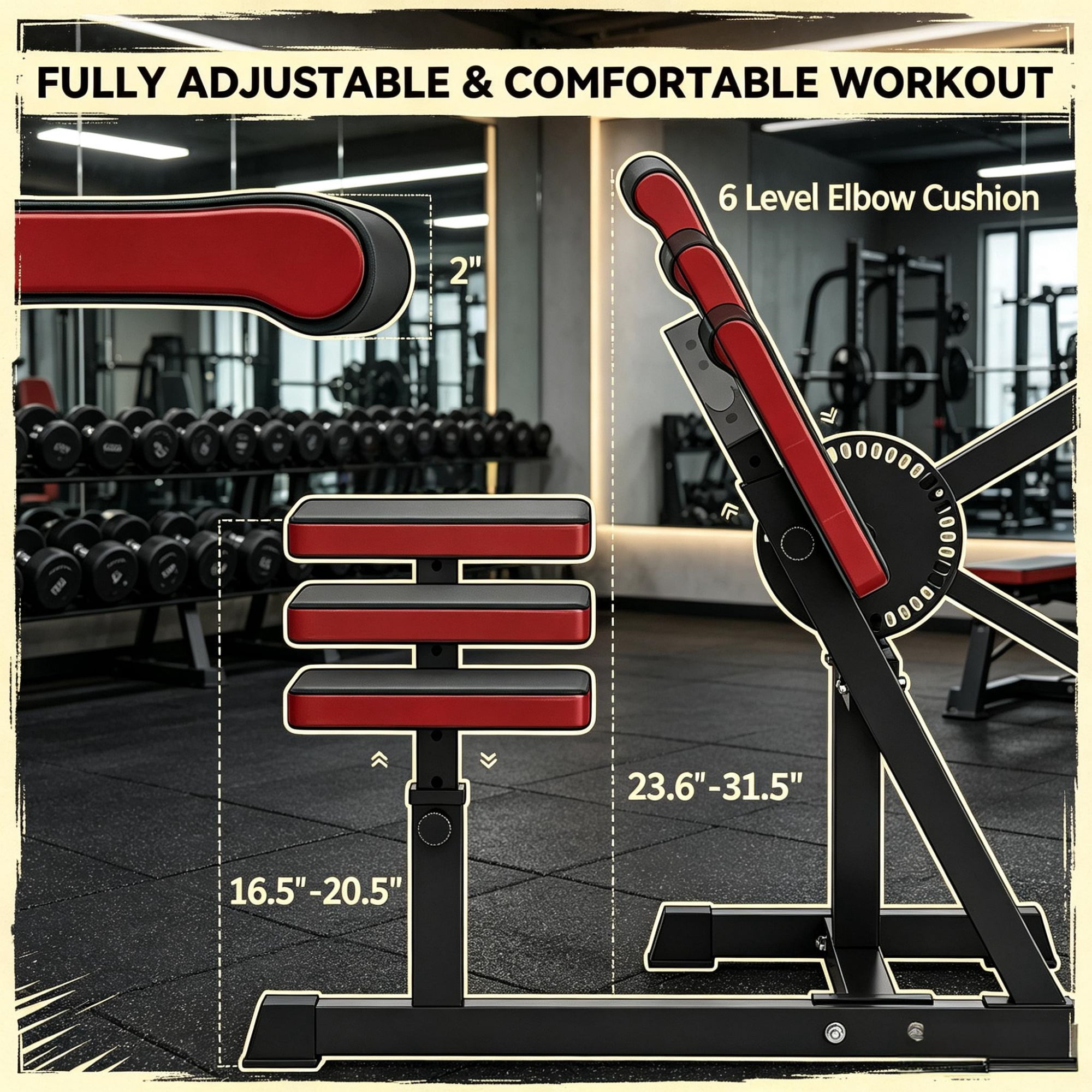 2 in 1 Heavy-Duty Bicep Preacher Curl Bench, Bicep Curl Machine with Adjustable Seat & Elbow Cushion Perfect for Home Gym Arm Training