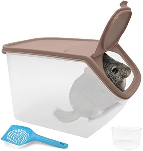 Chinchilla Sand Bath Container Chinchilla Dust Bath Tub Transparent Hamster Toilet Shower Room Plastic Hamster Bathroom Kit with Sand Cup&Scoop for Gerbil Hedgehog Squirrel (Coffee)