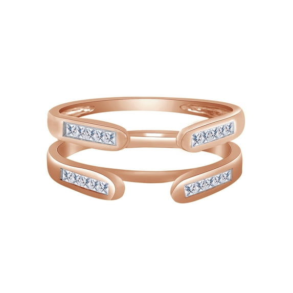 Princess White Cubic Zirconia Solitaire Enhancer Guard 10k Rose Gold Ring Size - 7