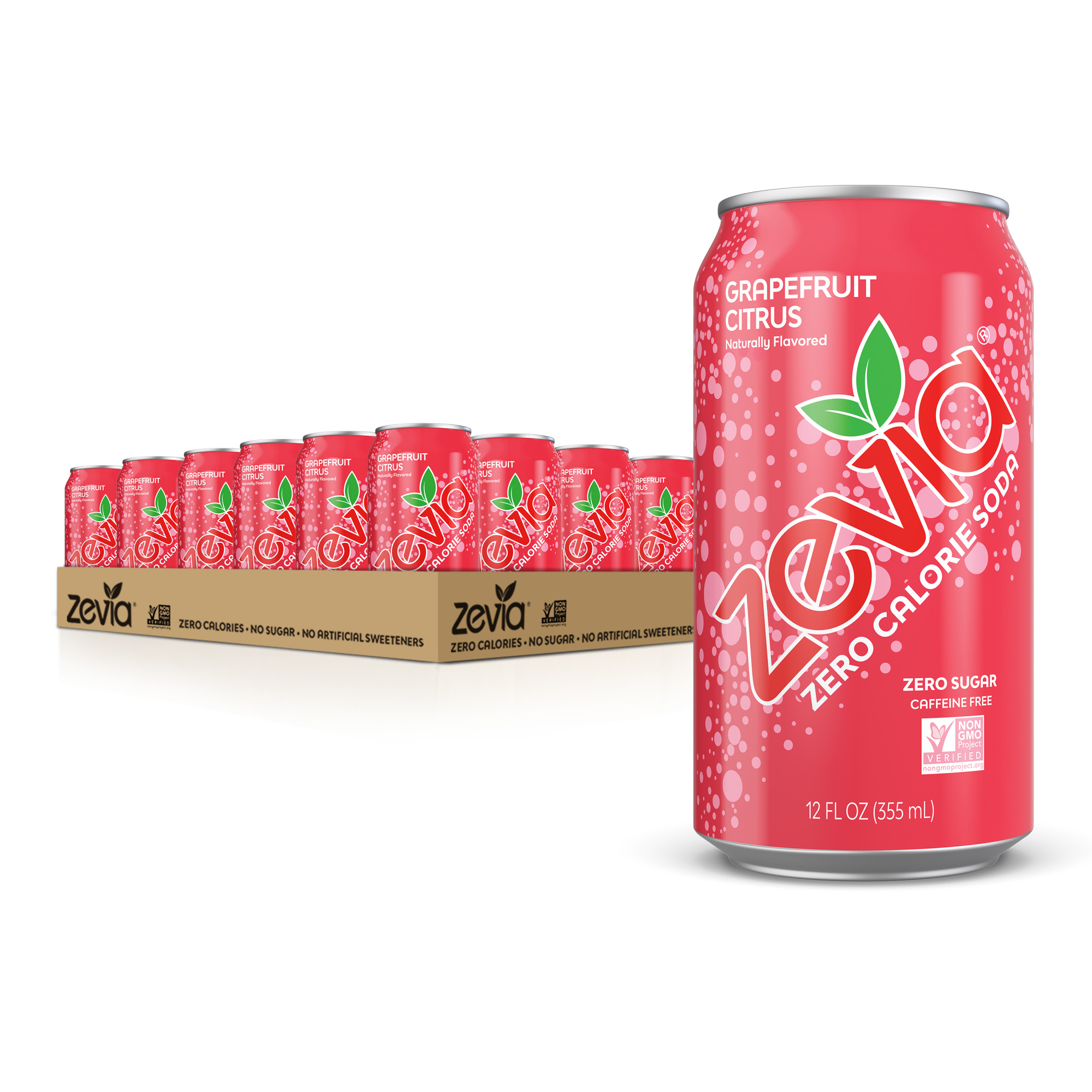 Zevia Zero Sugar Grapefruit Citrus Soda Pop, 12 fl oz, 24 Pack of Cans