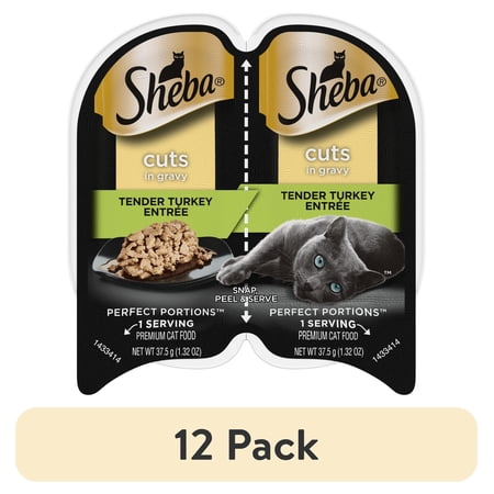 (12 pack) Sheba Perfect Portions Tender Turkey Entree Cuts In Gravy Cat Food, 2.6 Oz Twin-Pack Trays