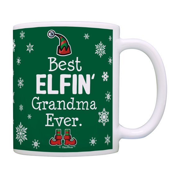 ThisWear Christmas Coffee Mug for Grandma Best Elfin Grandma Gift for Christmas Coffee Mug Green