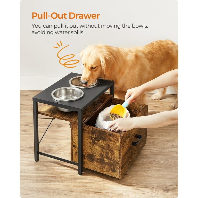 2 Bowl Dog Feeding Station with Drawer - Raised Dog Bowl Pet Bowls &  Feeders Automatic Feeders