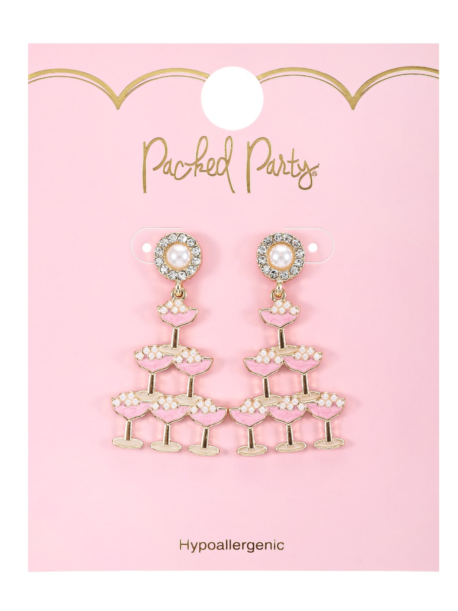 Packed Party Goldtone Cheers Dears Earrings, Female, Bridal Theme, 1 Pair