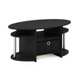 thumbnail image 5 of Furinno Jaya Oval Modern Black Coffee Table with Side Shelves and Storage Bin, Side Table with Shelf, for Living Room, Bedroom, Home Office, Dark Americano/Stainless Steel, 5 of 6