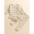 thumbnail image 3 of WIBACKER Newborn Baby Girls Boys Clothes Outfit Stripe Long Sleeve Ribbed Knit Romper Pants Set Fall Winter, 3 of 9