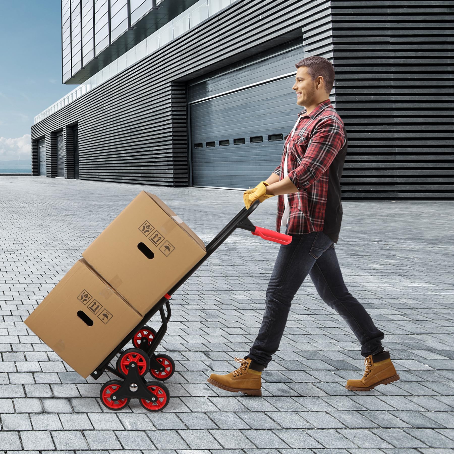 RedSwing Stair Climbing Hand Truck - 330lb Heavy Duty 6-Wheel Dolly Cart, Adjustable Telescoping Handle, Thickened Stair Climber Dolly for Moving Furniture, Appliances, Boxes, Home & Warehouse Use