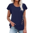 thumbnail image 3 of Qtocio Womens T Shirts,Solid Color Casual Button Ruched Crew Neck Short Sleeve Blouses Summer Tee Shirts Comfy Ladies Tunics Soft Breathable, 3 of 5