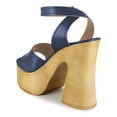 thumbnail image 3 of YDN Women's Open Toe Platform Sandals Wooden Block High Heels with Adjustable Ankle Buckle Strap Daily Casual Outfit Party Shoes Size 8 Blue, 3 of 4