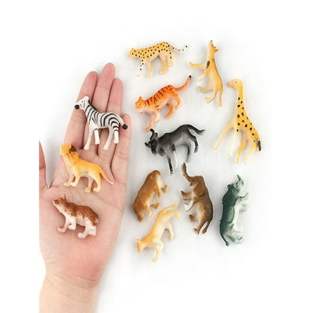 12 Assorted Jungle Animal - 12pc Kids Childrens Assorted Plastic Toy Wild Animals Jungle Zoo Figure