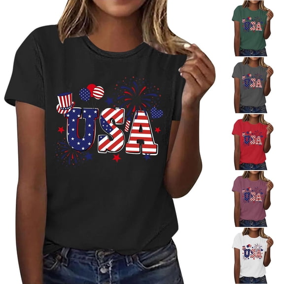 Mifsaly Independence Day Shirt Women Crewneck Short Sleeve Tops Summer Casual Usa Patriotic Graphic Cotton T Shirts Lightweight Breathable Daily Wear Fashion Tees L