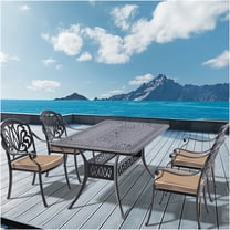 JERFIT 4-Piece Cast Aluminum Patio Dining Set with Table, Stackable Chairs & Brown Cushions for Outdoor Garden, Black