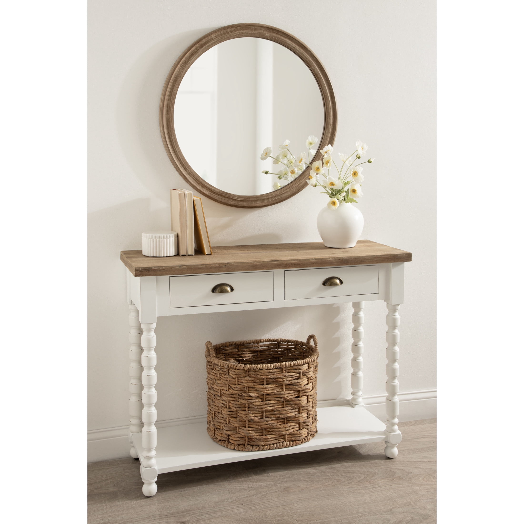 Kate and Laurel Rutledge Coastal Wooden Console Table with Shelf, 40 x 14 x 33, Hazelnut and White, Traditional Wood Entryway Table with Drawers and Decorative Turned Legs for Entry Storage Options