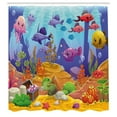 thumbnail image 2 of Ambesonne Undersea Shower Curtain, Animal Jelly Fish Cartoon, 69"Wx84"L, Blue Violet and Orange, 2 of 4