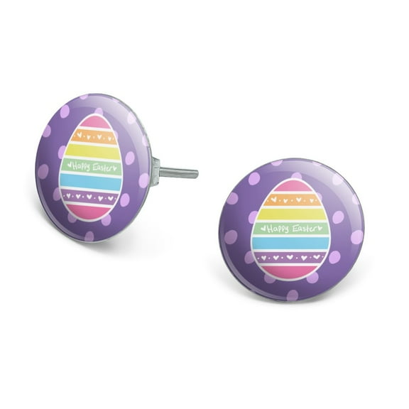 Cute Rainbow Happy Easter Egg Novelty Silver Plated Stud Earrings