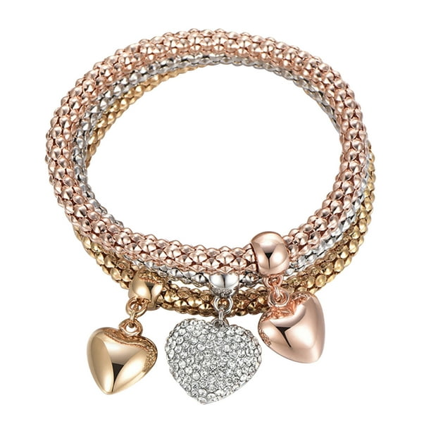 XZNGL Love Diamond Stretch Bracelet Corn Chain Tricolor Bracelet Set  Bracelet Ladies Jewelry Gift 