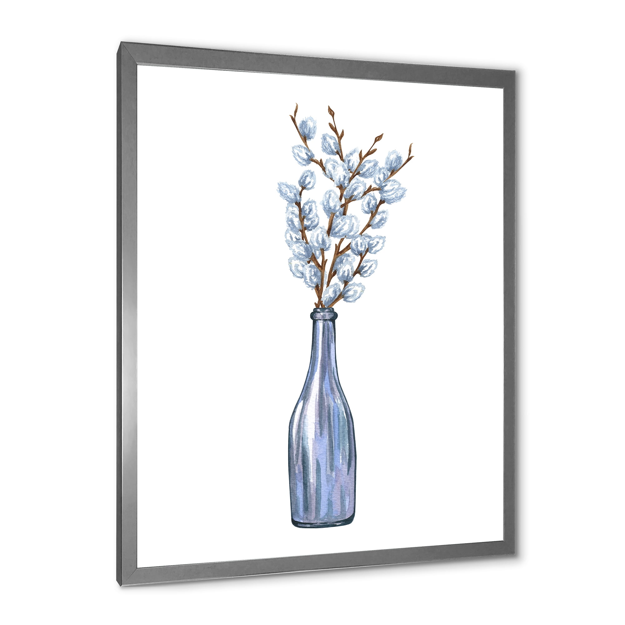 Designart 'Bunch of White Pussy Willow Twigs II' Farmhouse Framed Art Print