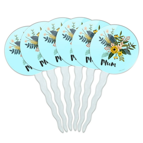 Mum Mom with Flowers Mother's Day Cupcake Picks Toppers Decoration Set of 6