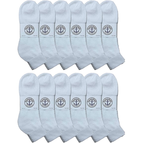 SOCKS’NBULK 12 Pairs Of Mens White Athletic Sports Ankle Socks, Cotton Size 10-13