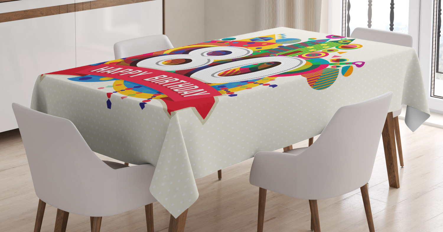 80th Birthday Decorations Tablecloth, Happy Birthday Ribbon with