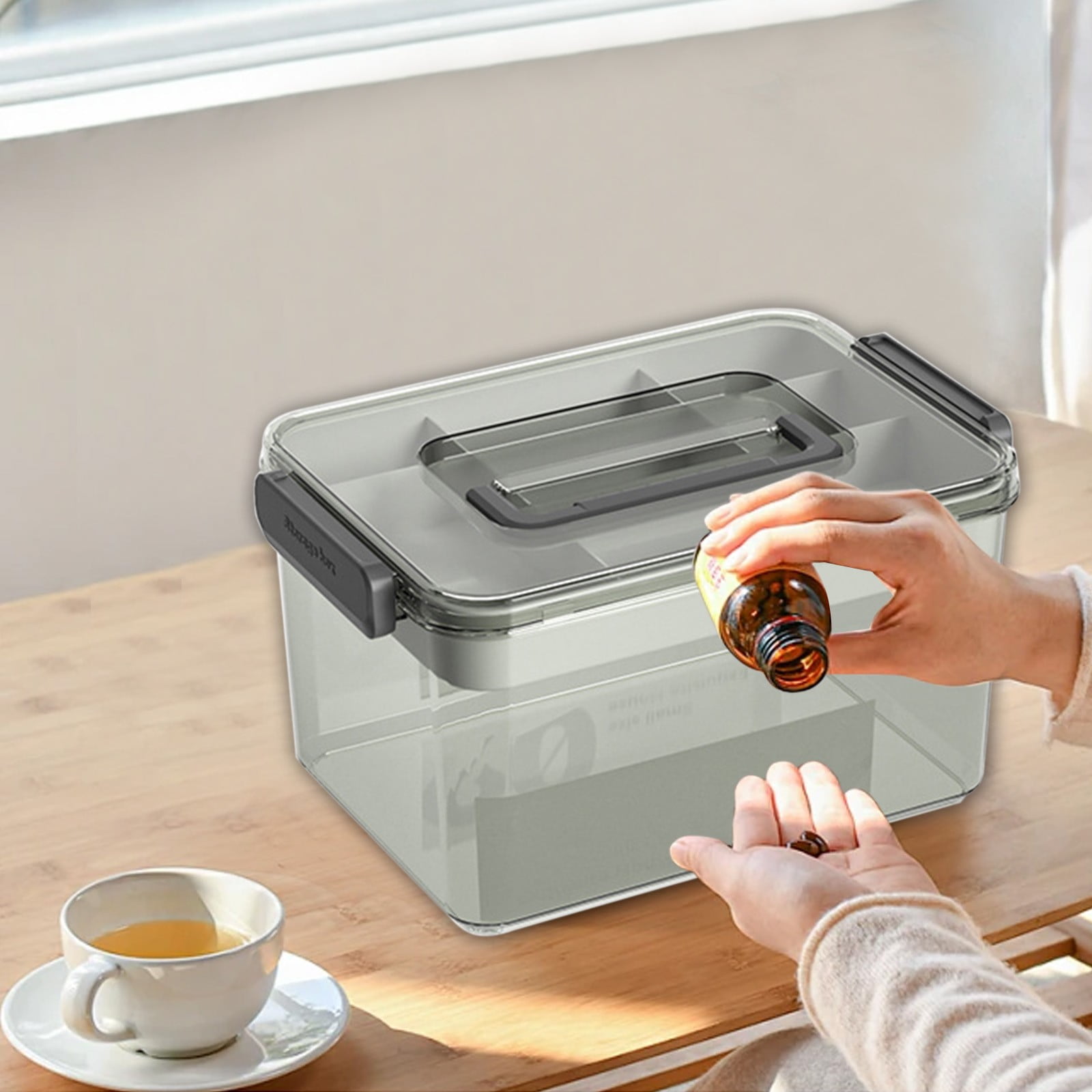 LHNFT Clear Medicine Storage Bins with Lids, Pill Bottle Organizer, Medication Organizer Containers with Handle, Multi-Compartment Organizer, Home Essentials