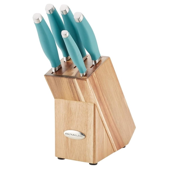 Cucina Japanese Stainless Steel Knife Kitchen Cutlery Wooden Block Set, 6 Piece, Agave Blue