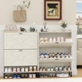 thumbnail image 7 of Vinform Shoe Storage Cabinet with 2 Flip Drawers for Entryway, Farmhouse Wood Shoe Cabinet, Freestanding Narrow Shoe Rack Organizer with Metal Legs for Hallway Living Room (Gray), 7 of 7