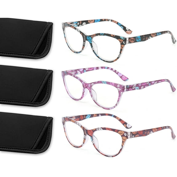 AJYADO Womens Blue Light Reading Glasses for Women Cat eye Cute Readers Fashion Trending Eyeglasses 3 Pairs 1.0