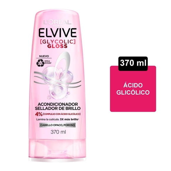 Acondicionador L'Oréal Elvive Glycolic Gloss sellador de brillo cabello opaco 370 ml