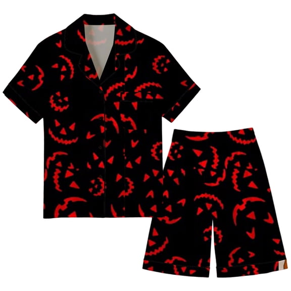 Tisuna Halloween Pajamas Set For Mens Pumpkin Print Short Sleeve Collar Tops And Shorts Sleepwear Set Lightweight Theme Party 2 Pieces Sleep Wear Outfits Size 2Xl